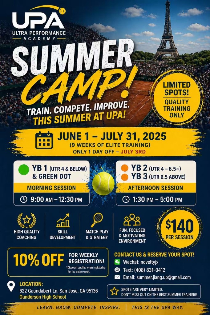 2026 Ultra Performance Academy summer tennis camp flyer